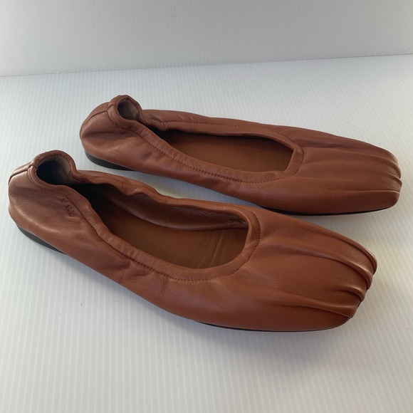 Frame Le Micah Women’s 36 1/2 US  6 Runched Brown Leather Ballet Flat Square Toe - Picture 1 of 10